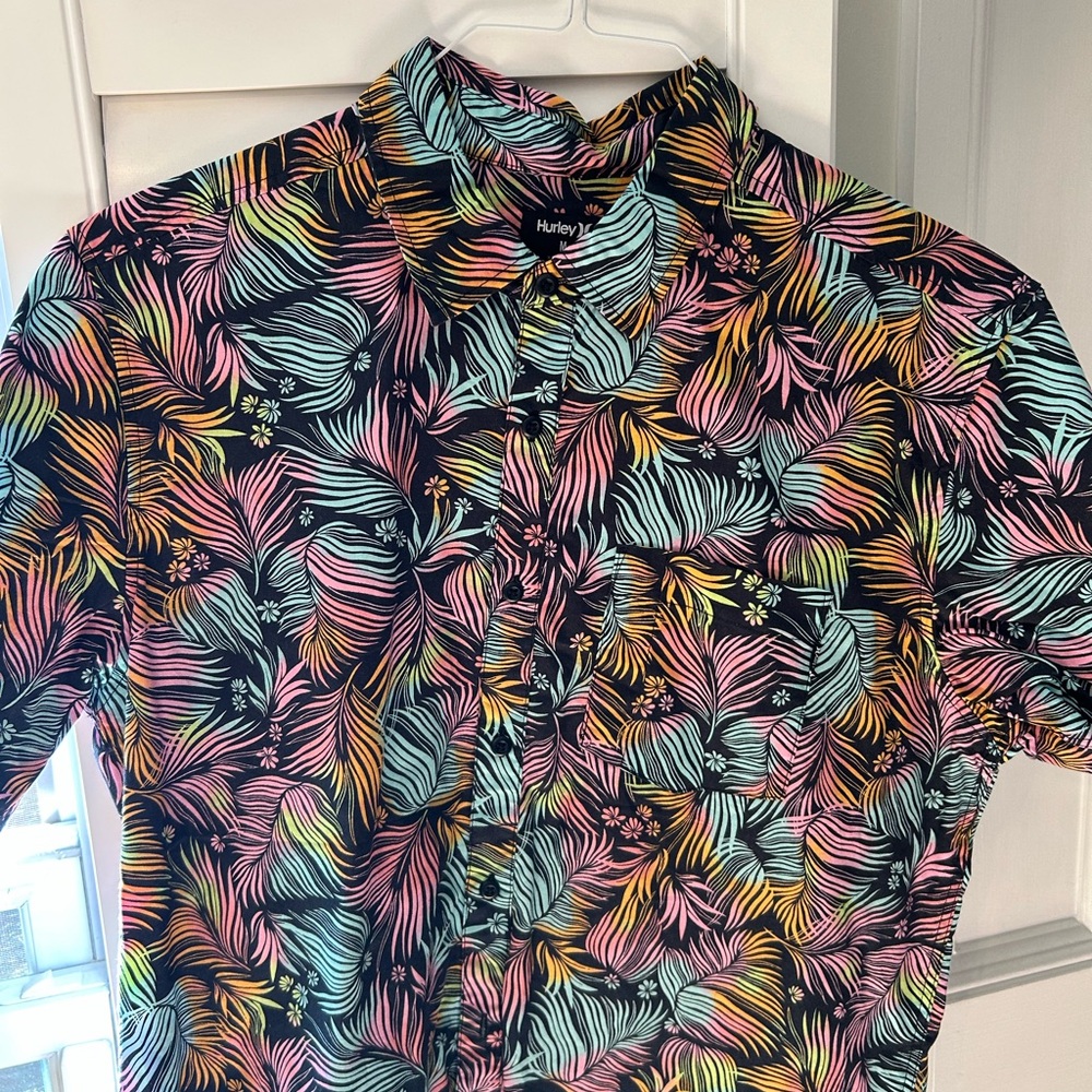 Hurley Black and Pink Casual Button Down Shirt